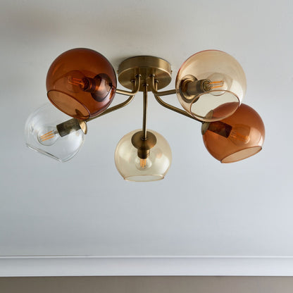 Branco 5 Light Antique Brass Semi Flush Ceiling Light