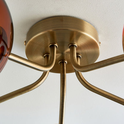 Branco 5 Light Antique Brass Semi Flush Ceiling Light