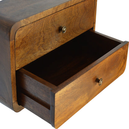 Floating Curved Chestnut Bedside   BlissVeranda