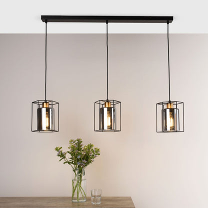 Sabrina 3 Light Black and Smoked Glass Ceiling Pendant Bar