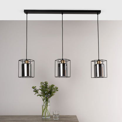 Sabrina 3 Light Black and Smoked Glass Ceiling Pendant Bar