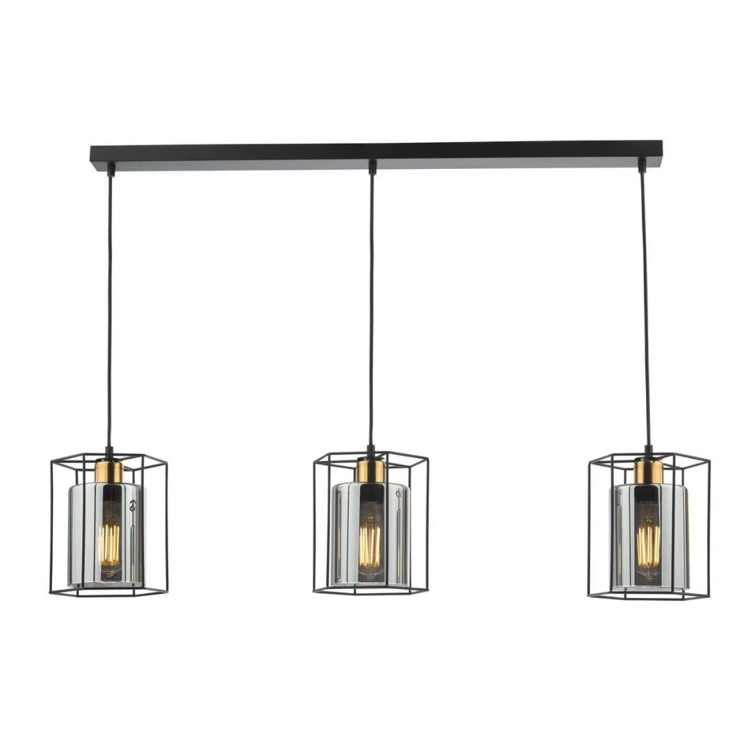Sabrina 3 Light Black and Smoked Glass Ceiling Pendant Bar