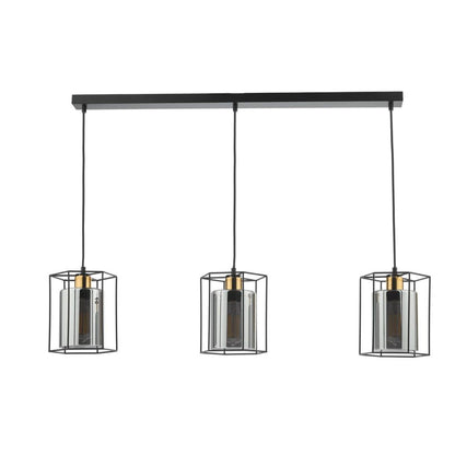 Sabrina 3 Light Black and Smoked Glass Ceiling Pendant Bar