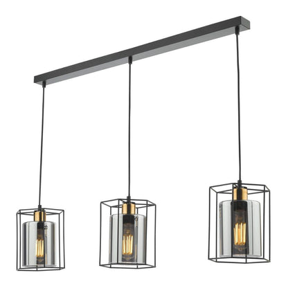 Sabrina 3 Light Black and Smoked Glass Ceiling Pendant Bar
