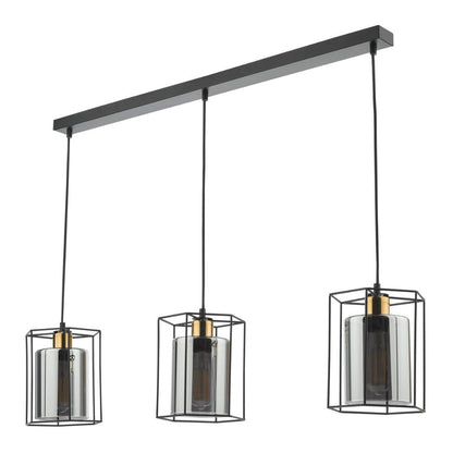 Sabrina 3 Light Black and Smoked Glass Ceiling Pendant Bar