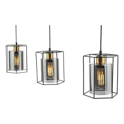 Sabrina 3 Light Black and Smoked Glass Ceiling Pendant Bar