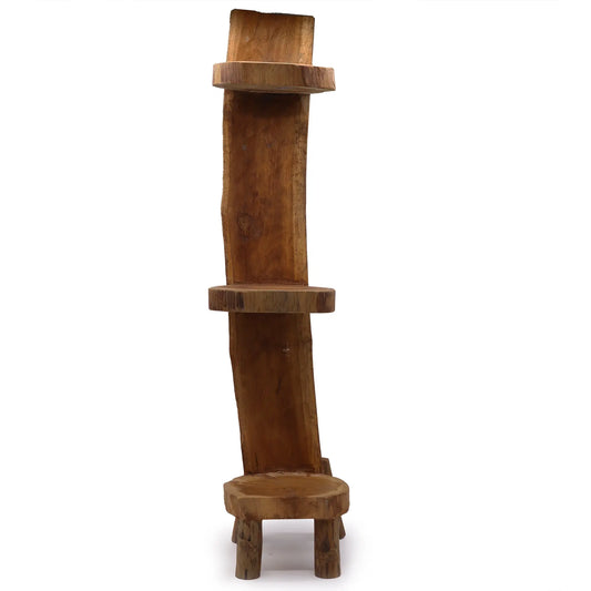 Natural Teak Log Shelve Display 3 Shelves  100cm high  TDS BlissVeranda