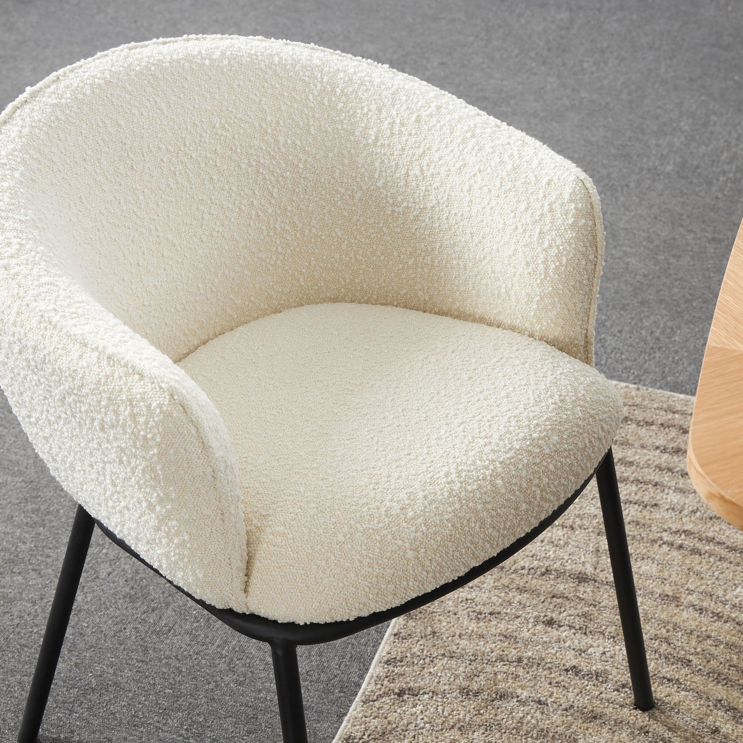DUKE Boucle White Dining Chair   BlissVeranda