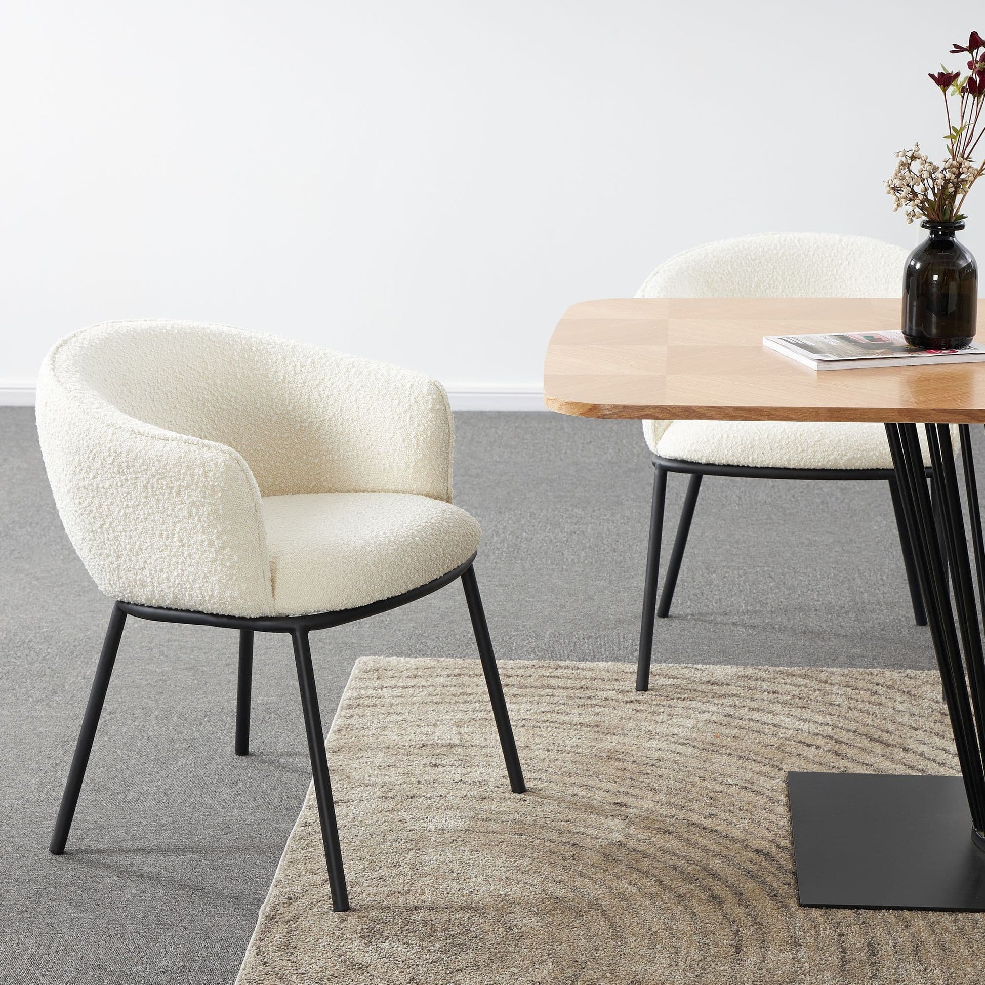 DUKE Boucle White Dining Chair   BlissVeranda