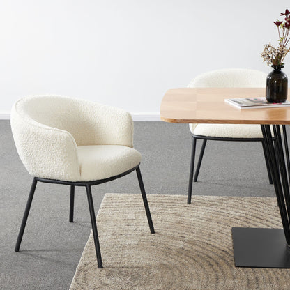 DUKE Boucle White Dining Chair   BlissVeranda