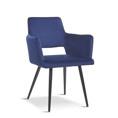 Blue armchair with black legs on a white background