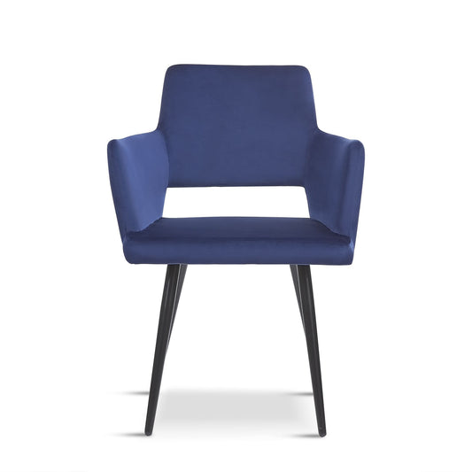 Blue chair with black legs on a white background