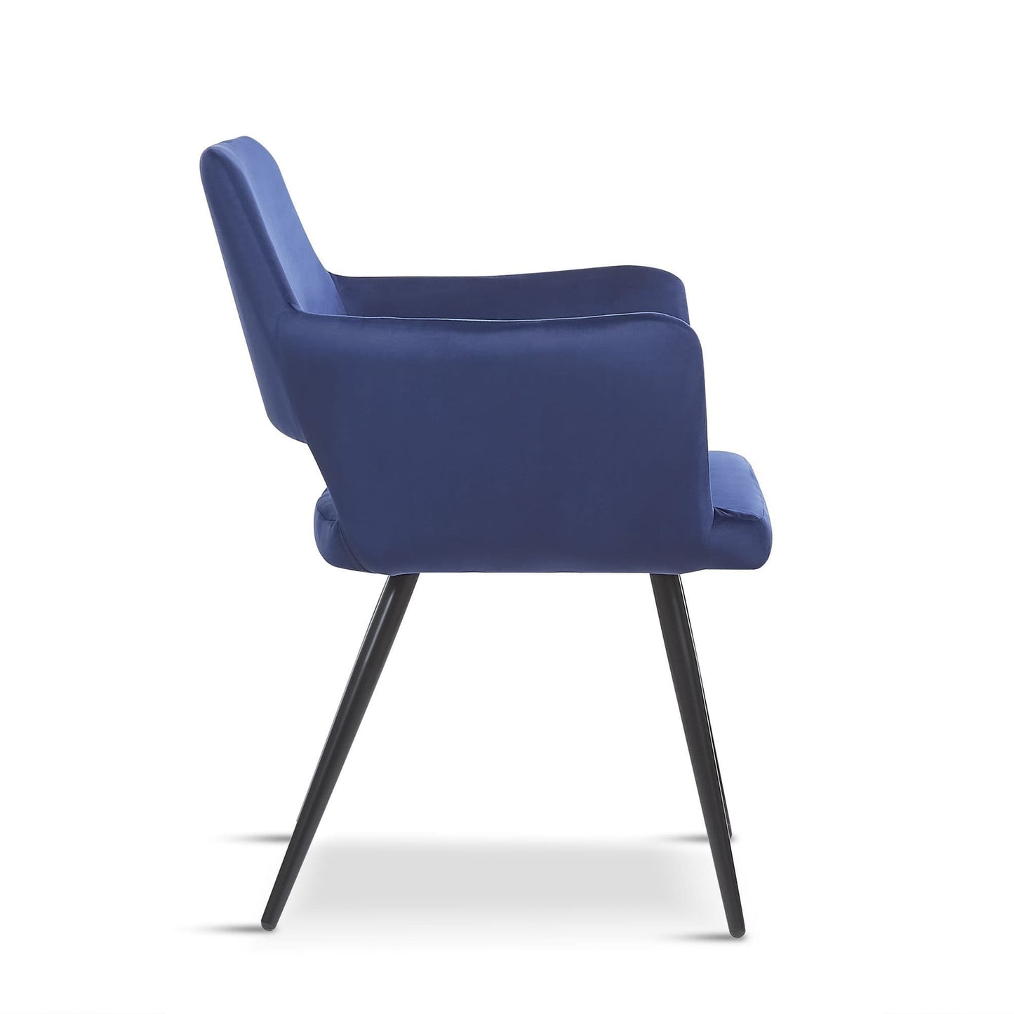 Blue armchair with black legs on a white background