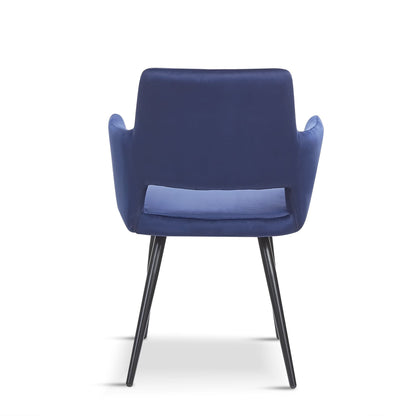 Blue chair with black legs on a white background