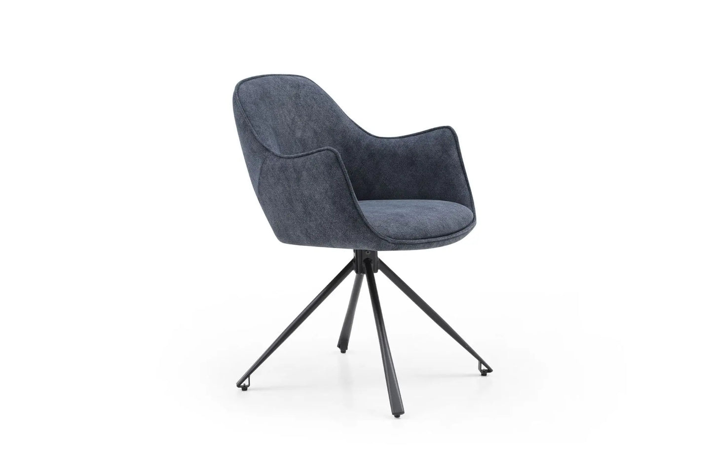 Gray chair with black metal legs on a white background