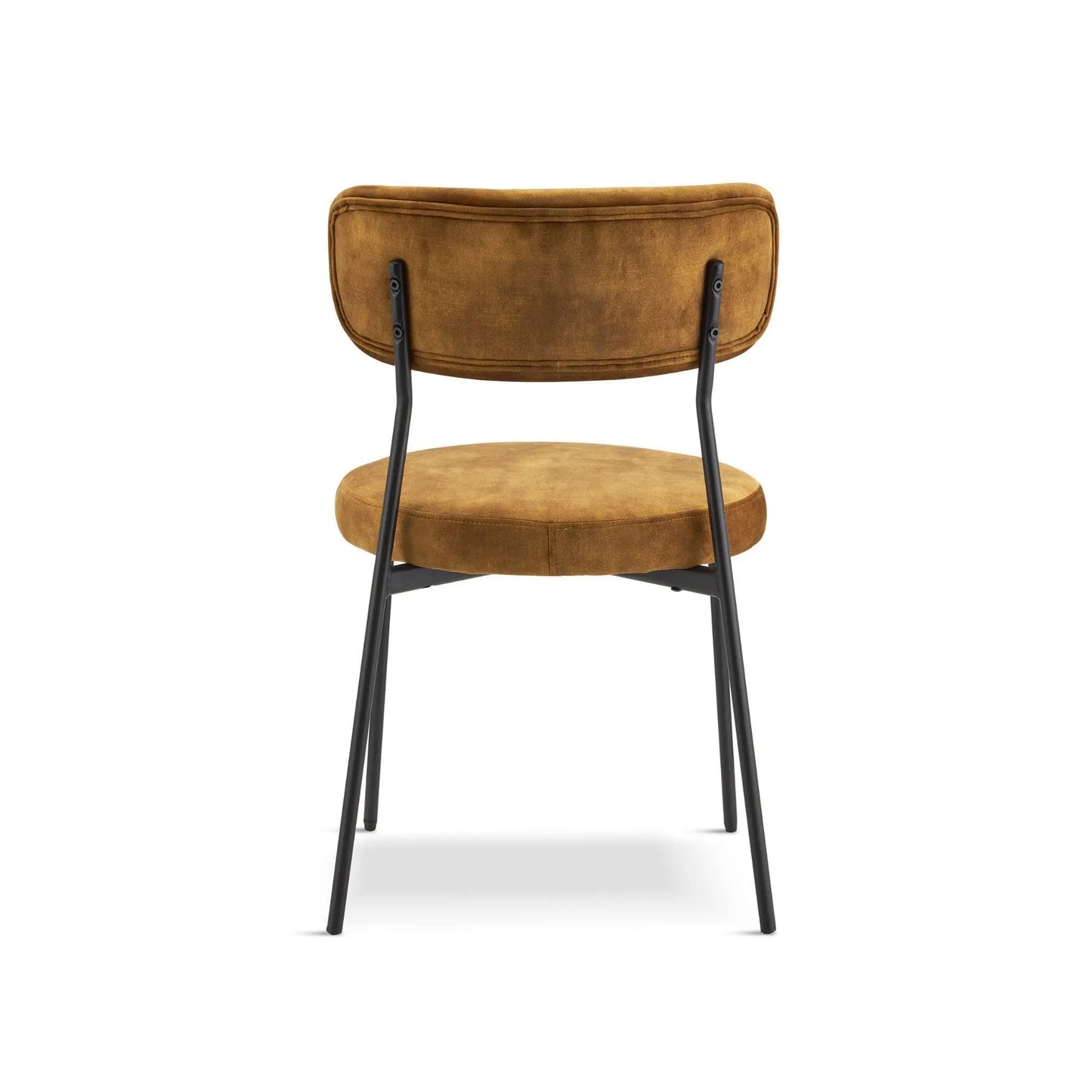 Brown chair with black metal legs on a white background