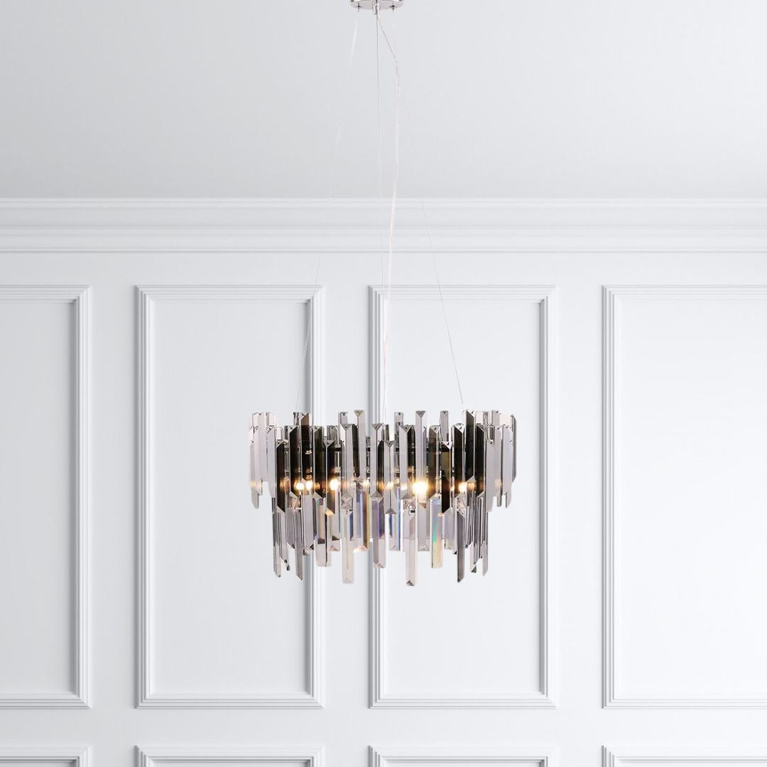 Onega 3 Light Chrome & Smoked Glass Pendant Ceiling Light