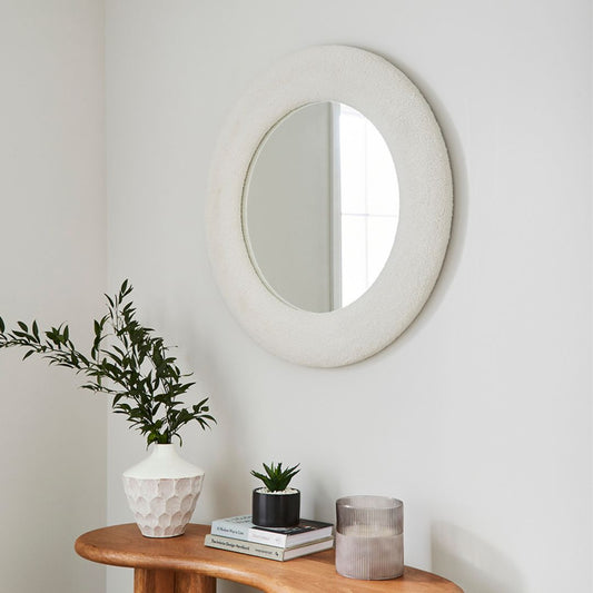 Bouclé Cream Round Mirror