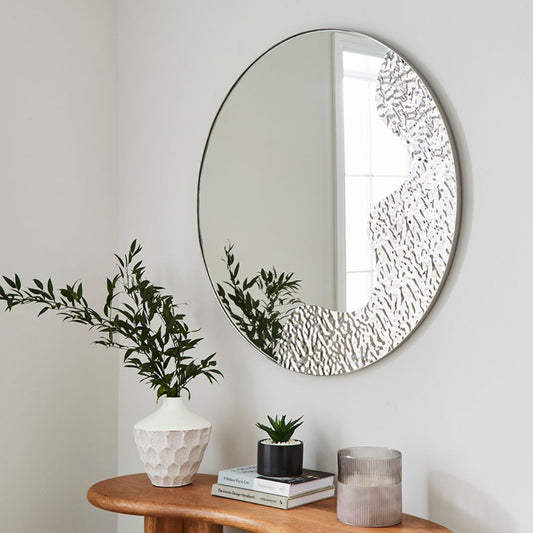 Ripple Silver Round Mirror