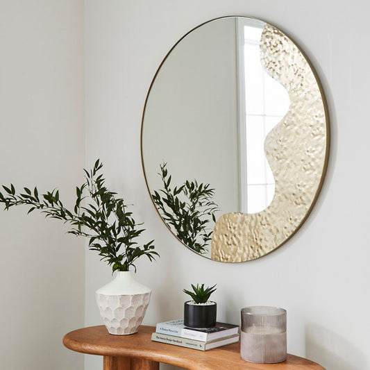 Ripple Antique Brass Round Mirror