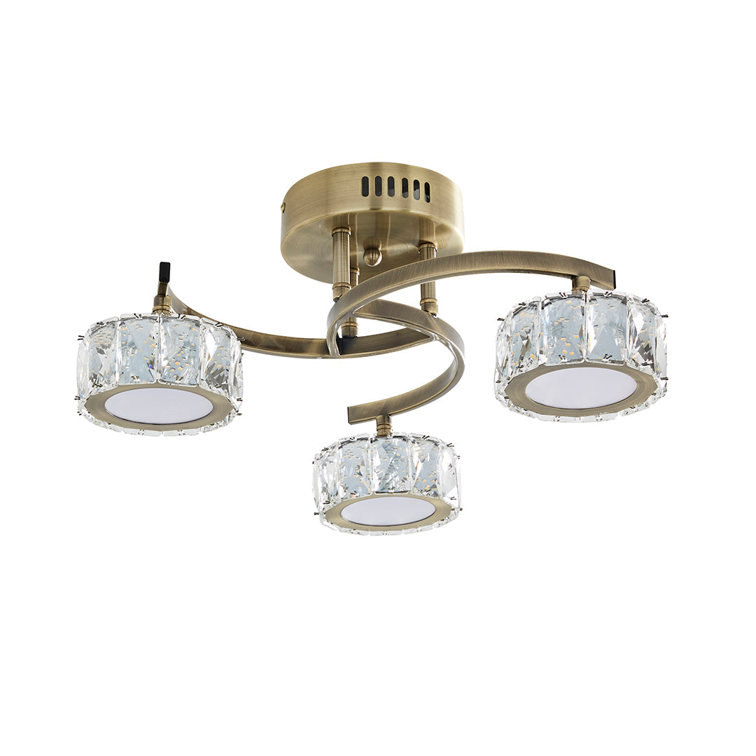 Dilan 3 Light Antique Brass LED Semi Flush Ceiling Light