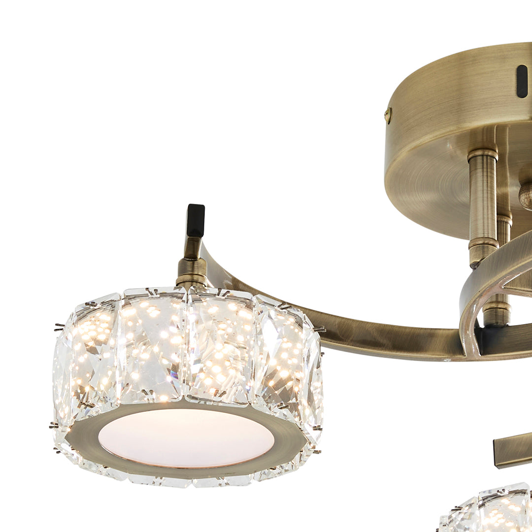 Dilan 3 Light Antique Brass LED Semi Flush Ceiling Light