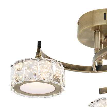 Dilan 3 Light Antique Brass LED Semi Flush Ceiling Light