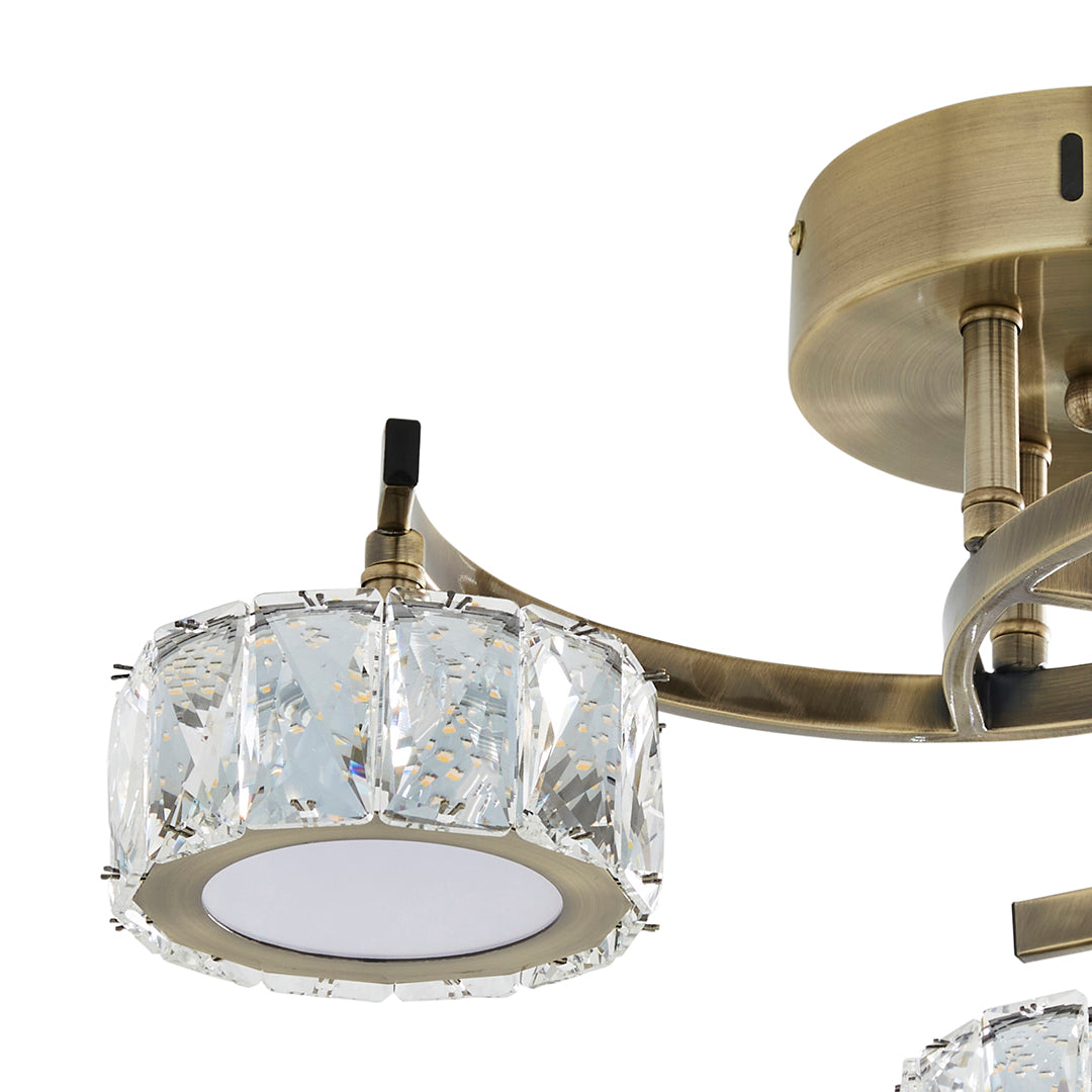 Dilan 3 Light Antique Brass LED Semi Flush Ceiling Light