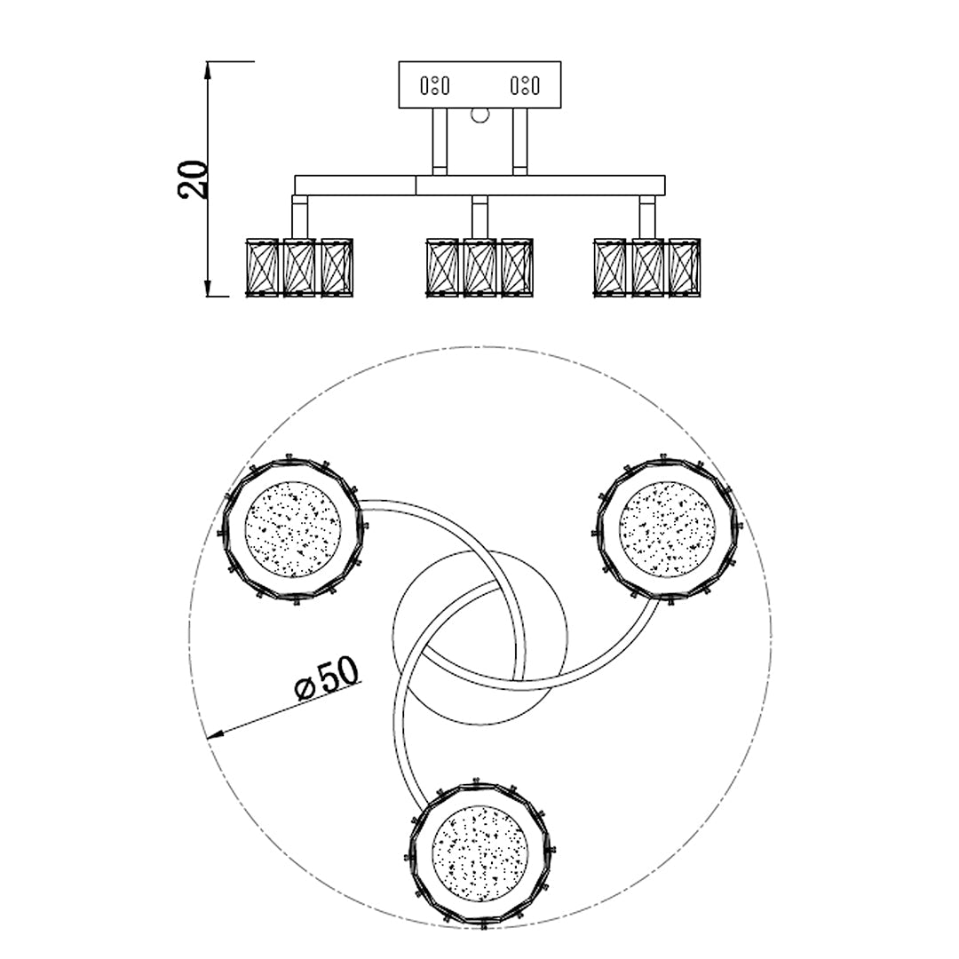 Dilan 3 Light Antique Brass LED Semi Flush Ceiling Light