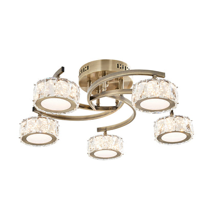 Dilan 5 Light Antique Brass LED Semi Flush Ceiling Light
