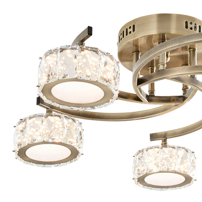 Dilan 5 Light Antique Brass LED Semi Flush Ceiling Light