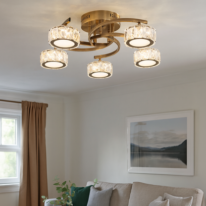 Dilan 5 Light Antique Brass LED Semi Flush Ceiling Light