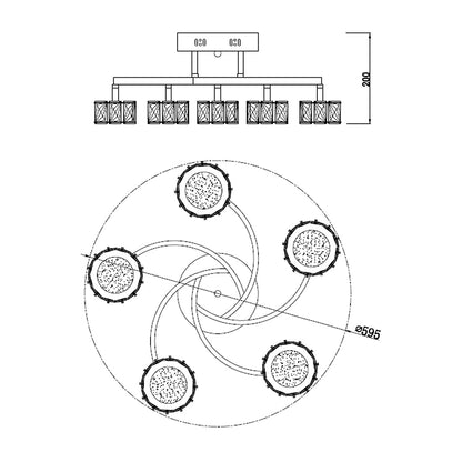 Dilan 5 Light Antique Brass LED Semi Flush Ceiling Light