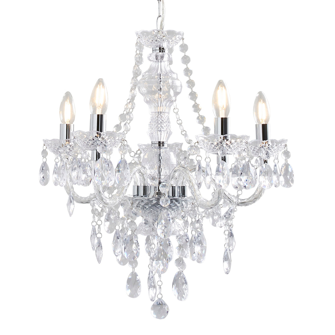 Vivienne 5 Light Chrome & Clear Chandelier Ceiling Pendant