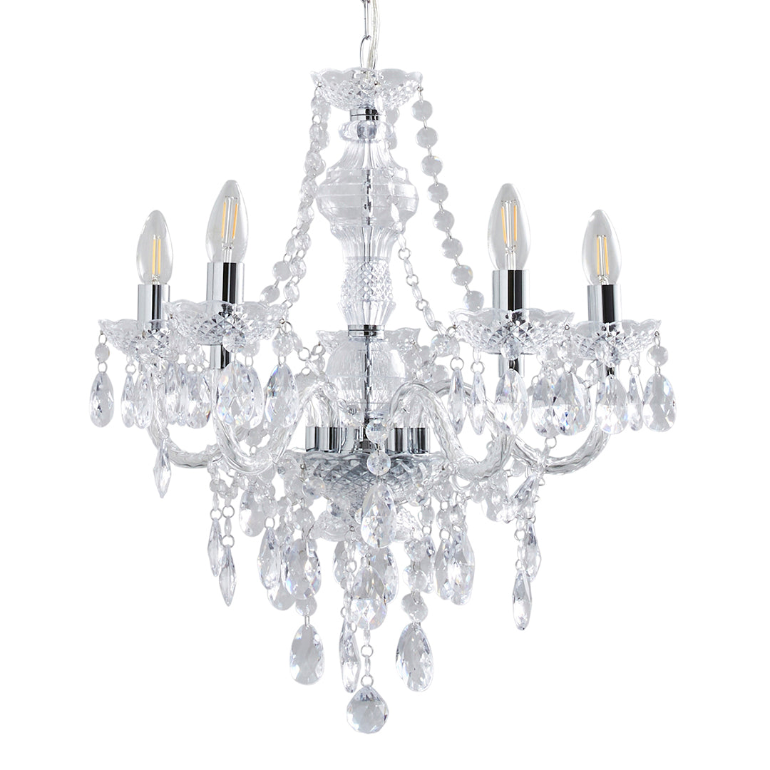 Vivienne 5 Light Chrome & Clear Chandelier Ceiling Pendant